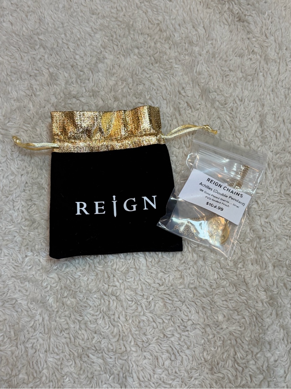 Reign Black Velvet Pouch with Gold Accent Drawstring